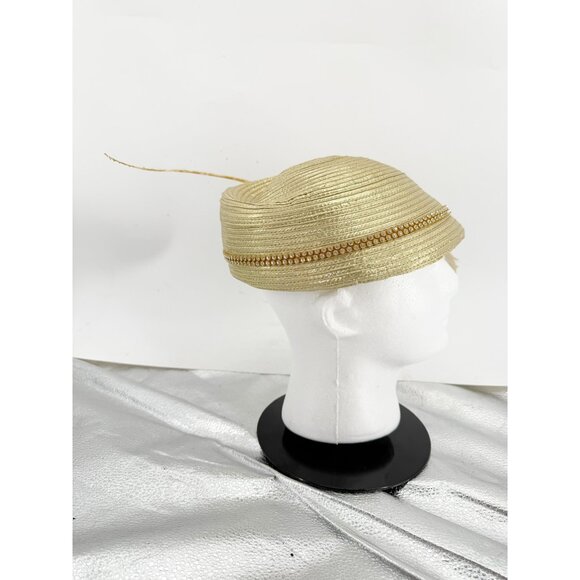 mr. song millinery GOLD Woven STRAW Head Topper HAT - Picture 8 of 9